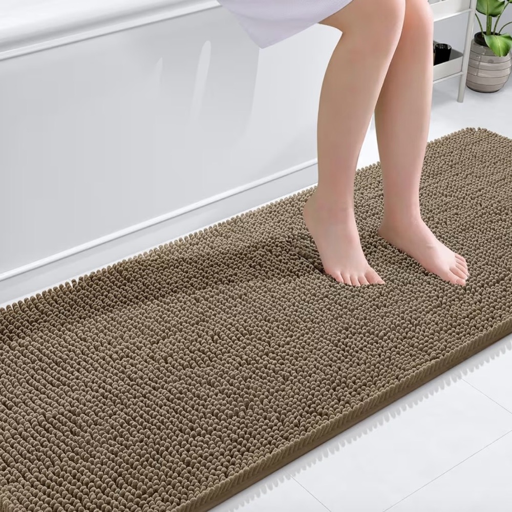 Luxurious OLANLY Tan Chenille Bathroom Rug 70 x 24, Soft & Absorbent NEW